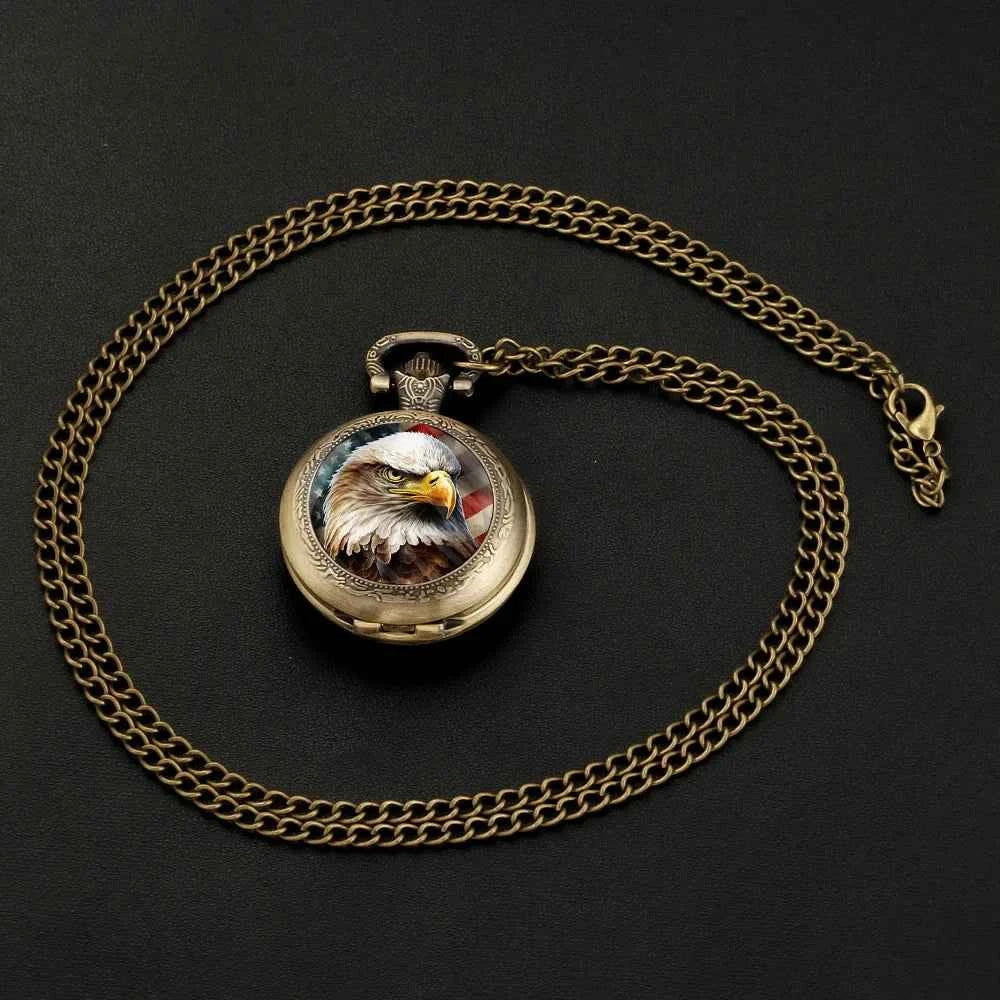 Retro-Style Unique Gold Bronze Eagle Pendant Quartz Pocket Watch with World-Time Function Great Collectible Clock for Men  Kids