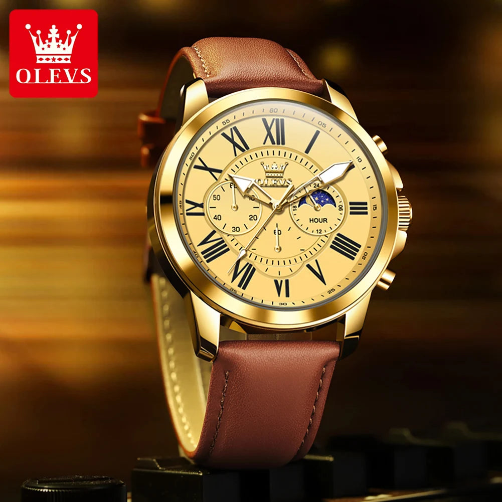 OLEVS Best Selling High Quality Fashion Business Men Watch Top Brand Original Leather Strap Waterproof Quartz Wrist Watch Men