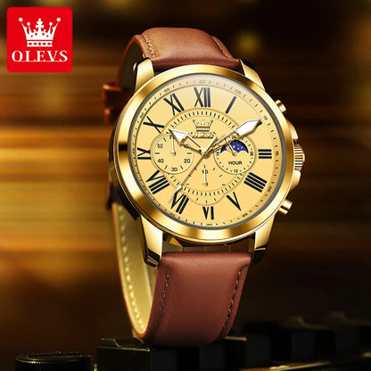 OLEVS Best Selling High Quality Fashion Business Men Watch Top Brand Original Leather Strap Waterproof Quartz Wrist Watch Men