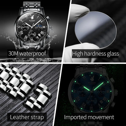 PLAYBOY Top Brand Quartz Watches for Men Waterproof Moon Phase Luxury Men's Watches Elegant  Fashion Original Wrist Watch Men