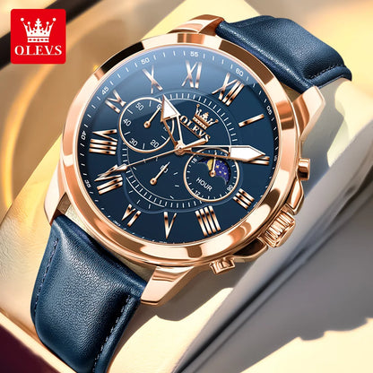 OLEVS Best Selling High Quality Fashion Business Men Watch Top Brand Original Leather Strap Waterproof Quartz Wrist Watch Men