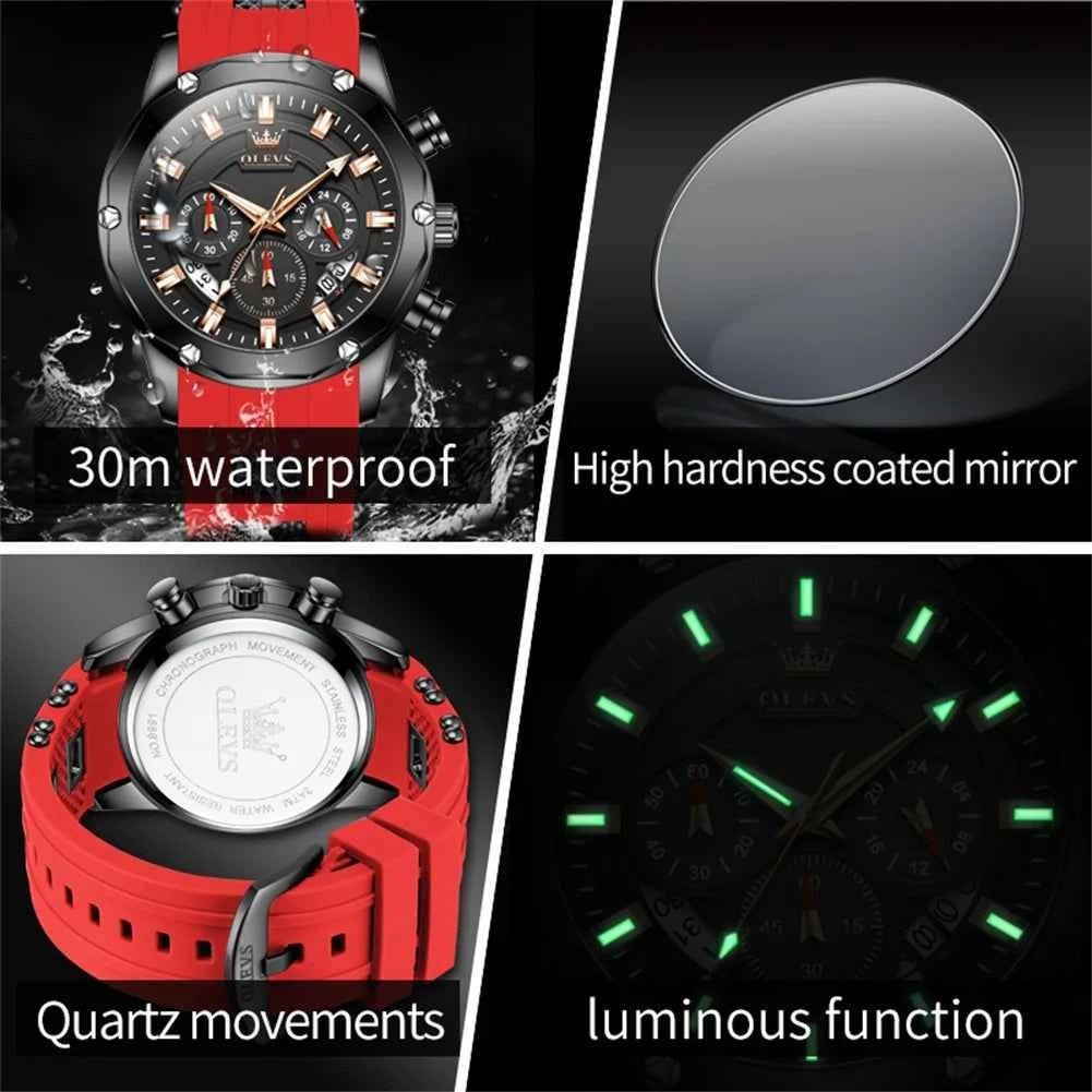OLEVS High Quality Luxury Quartz Men Watch Original Silicone Strap Waterproof Multifunction Casual Fashion Trend Wrist Watch Men
