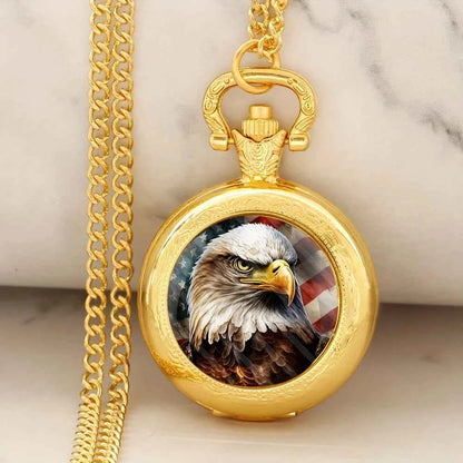 Retro-Style Unique Gold Bronze Eagle Pendant Quartz Pocket Watch with World-Time Function Great Collectible Clock for Men  Kids