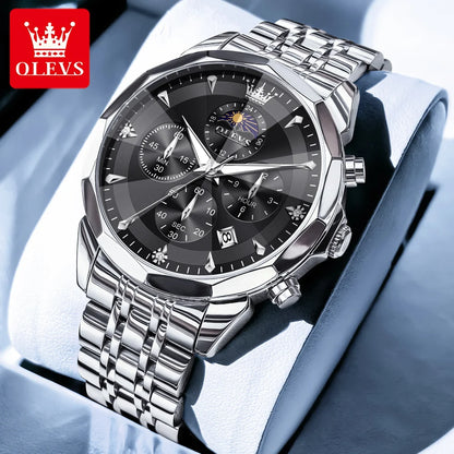 OLEVS Top Brand Fashion Business Watch for Men Original Stainless Steel Waterproof Calendar Quartz Multifunction Wrist Watch Men