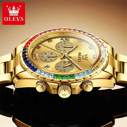 OLEVS High Quality Fashion Luxury Quartz Men Watch Top Brand Original Stainless Steel Waterproof Multifunction Wrist Watch Men