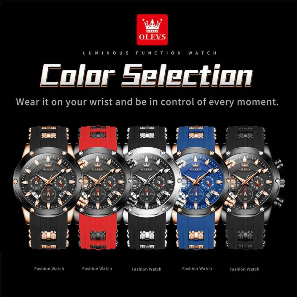 OLEVS High Quality Luxury Quartz Men Watch Original Silicone Strap Waterproof Multifunction Casual Fashion Trend Wrist Watch Men