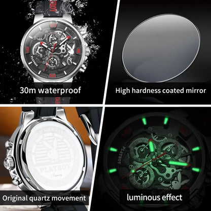 PLAYBOY Original Silicone Strap Male Watch Fashion Trend Multifunction Men's Wrist Watches High Quality Luxury Quartz Watch Men