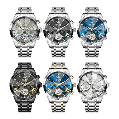 OLEVS High Quality Fashion Luxury Men Watch Original Stainless Steel Waterproof Automatic Mechanical Multifunction Watch for Men