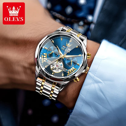 OLEVS High Quality Fashion Luxury Men Watch Original Stainless Steel Waterproof Automatic Mechanical Multifunction Watch for Men