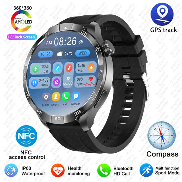 For Huawei New Watch 4 Pro Upgrade 1.85" AMOLED Smart Watch Men GPS Outdoor Sports Watch NFC Health Monitor BT Call Smartwatch