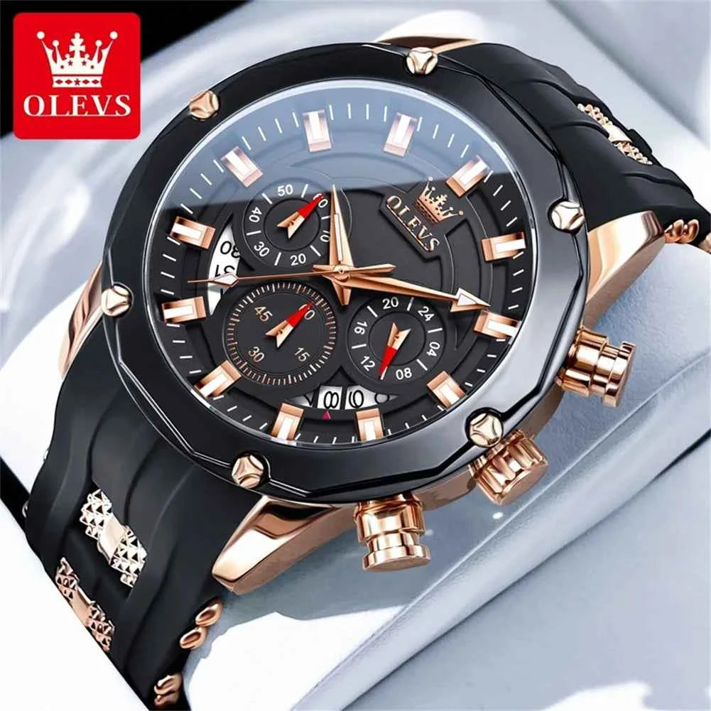 OLEVS High Quality Luxury Quartz Men Watch Original Silicone Strap Waterproof Multifunction Casual Fashion Trend Wrist Watch Men