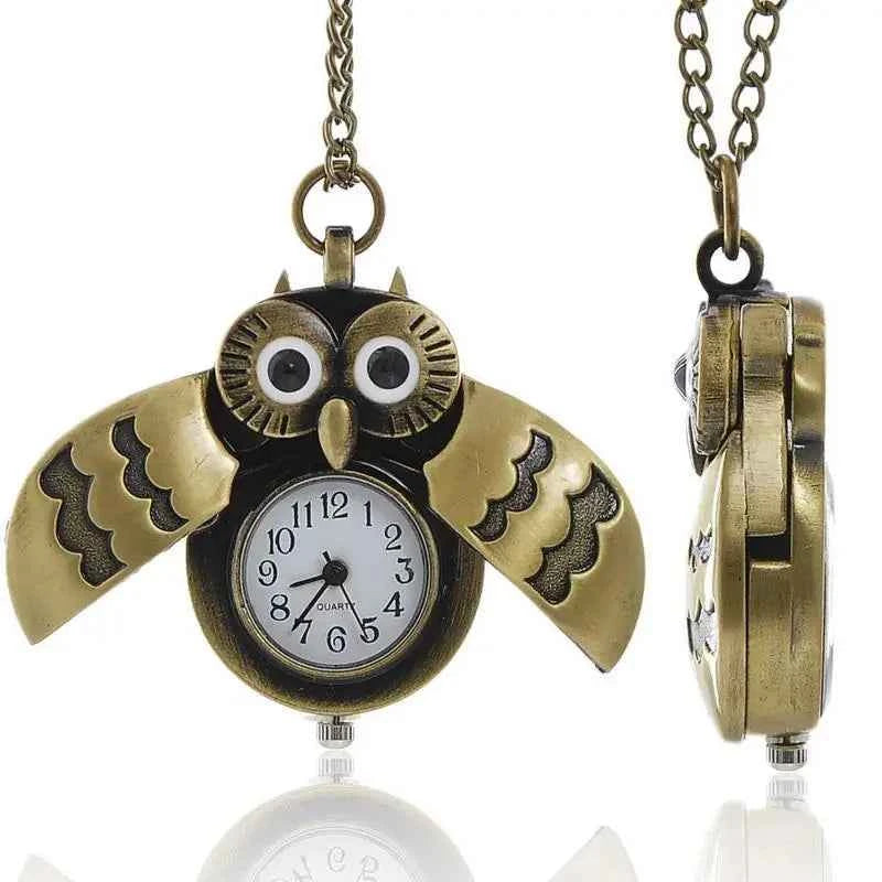 Bronze Mini Owl Keychains Animals  Quartz Pocket Watch Men Fans Souvenir Gifts with 80cm Neck Chain Gift Watch