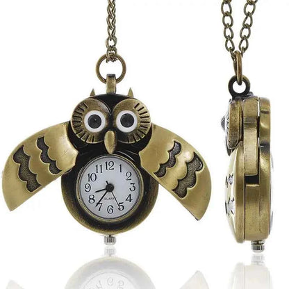 Bronze Mini Owl Keychains Animals  Quartz Pocket Watch Men Fans Souvenir Gifts with 80cm Neck Chain Gift Watch