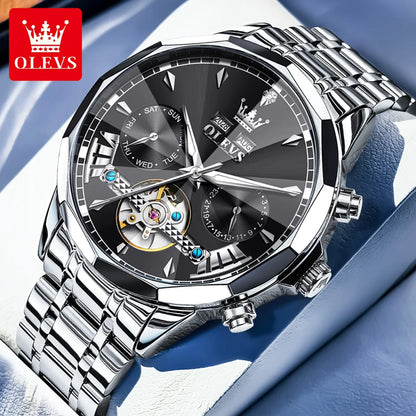 OLEVS High Quality Fashion Luxury Men Watch Original Stainless Steel Waterproof Automatic Mechanical Multifunction Watch for Men
