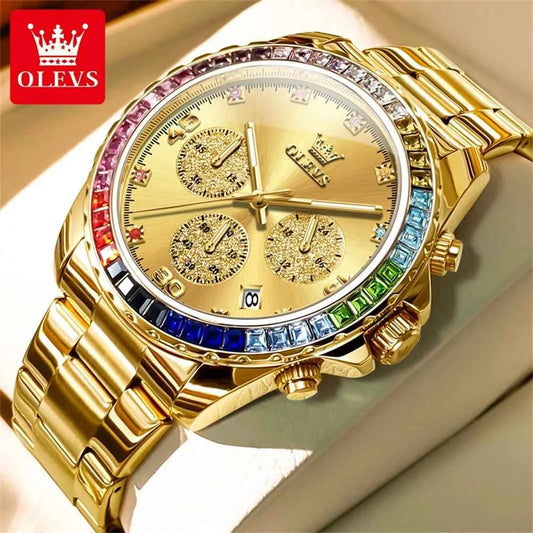 OLEVS High Quality Fashion Luxury Quartz Men Watch Top Brand Original Stainless Steel Waterproof Multifunction Wrist Watch Men