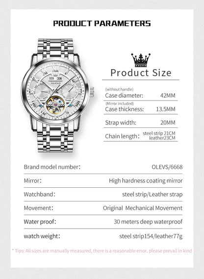 OLEVS Casual Fashion Automatic Mechanical Men Watch Best Selling High Quality Original Stainless Steel Waterproof Watch for Men