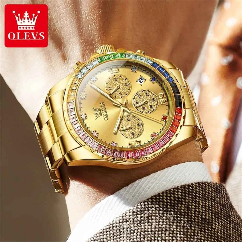 OLEVS High Quality Fashion Luxury Quartz Men Watch Top Brand Original Stainless Steel Waterproof Multifunction Wrist Watch Men