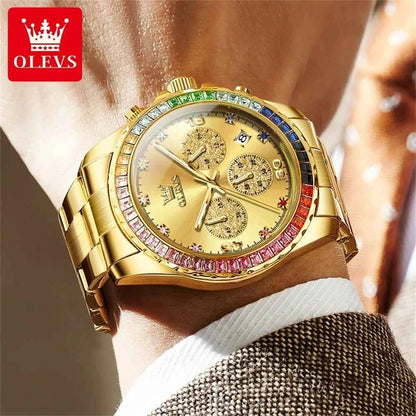 OLEVS High Quality Fashion Luxury Quartz Men Watch Top Brand Original Stainless Steel Waterproof Multifunction Wrist Watch Men