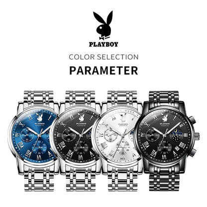 PLAYBOY Top Brand Quartz Watches for Men Waterproof Moon Phase Luxury Men's Watches Elegant  Fashion Original Wrist Watch Men