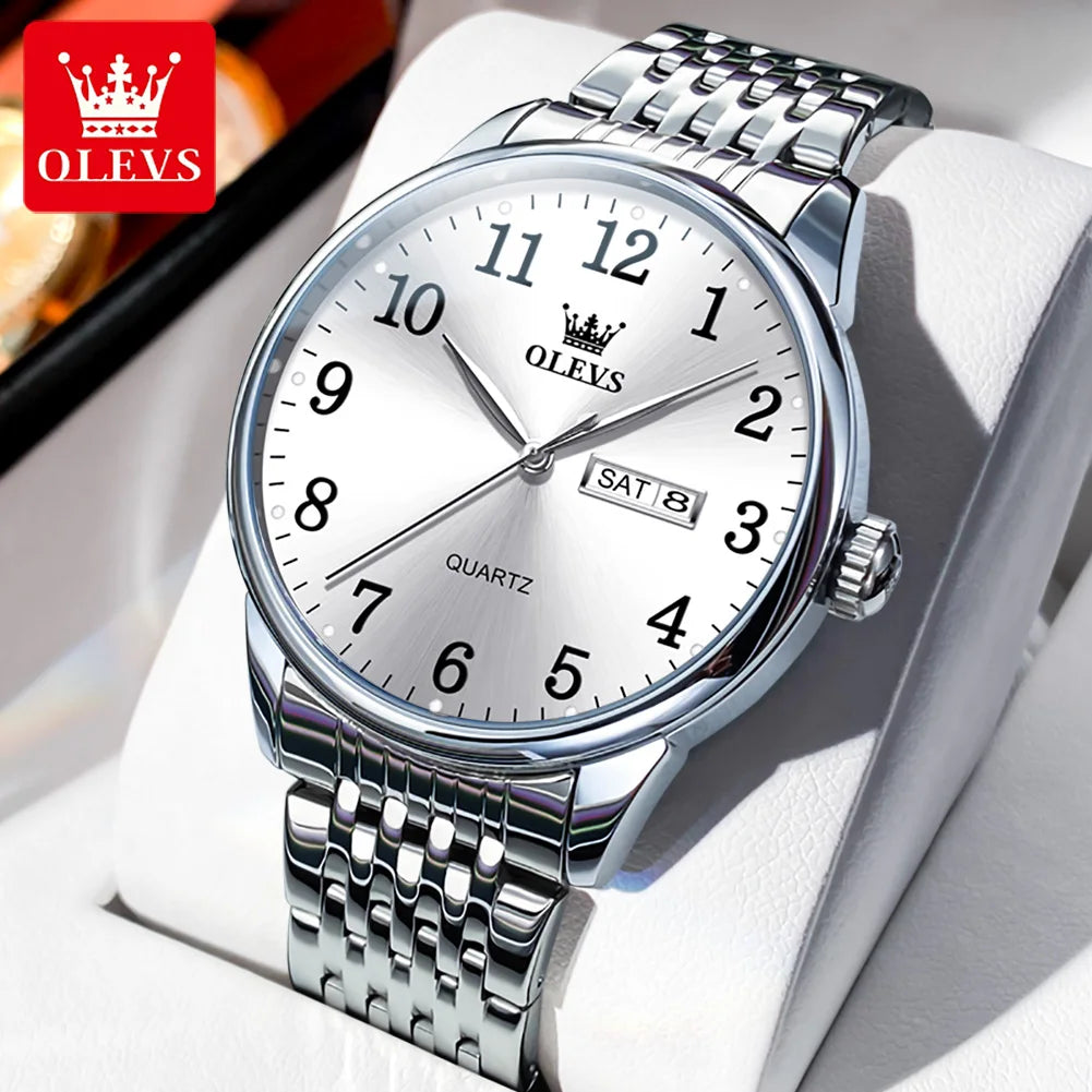 OLEVS Classic Men's Watch Quartz Leather Strap Digital Dial Wristwatches Date Business Casual Watches for Men Relogios Masculino