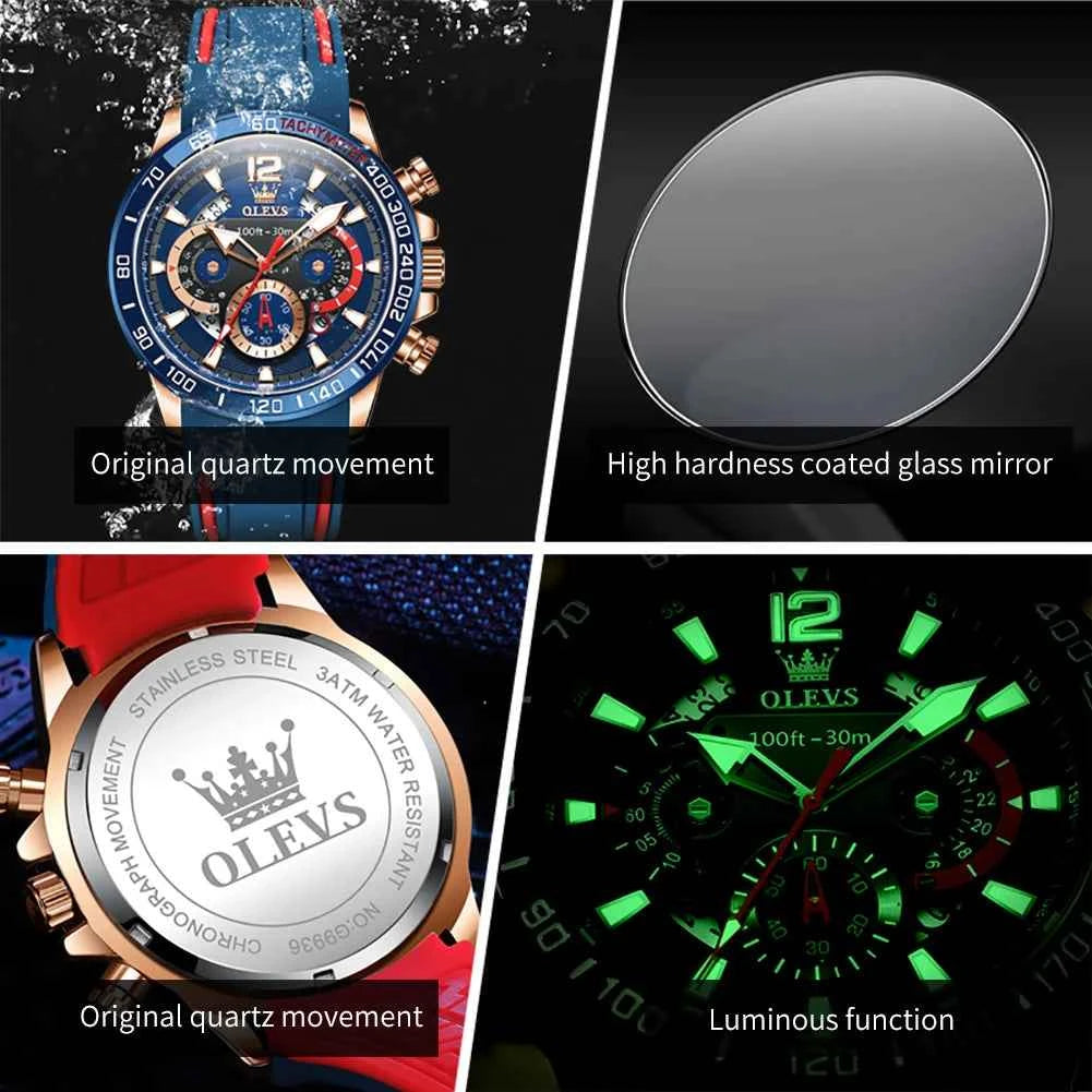 OLEVS Quartz Watch For Men 2023 New Fashion Silicone Strap Waterproof Luminous Date Week Display Sports Wristwatch Reloj Hombre