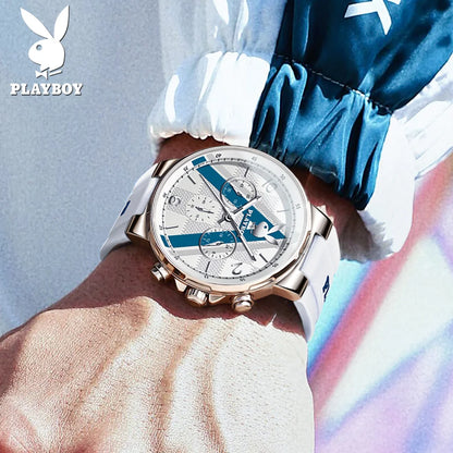 PLAYBOY Sports Chronograph Quartz Watch for Men Fashion Silicone Strap Man Wristwatch Waterproof Luxury Top Brand Men's Watches