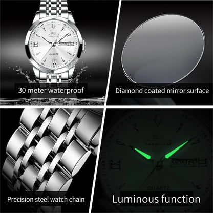 OLEVS Casual Fashion Business Men Quartz Watch Stainless Steel Waterproof Calendar Luminous Original Luxury Men's Wrist Watches