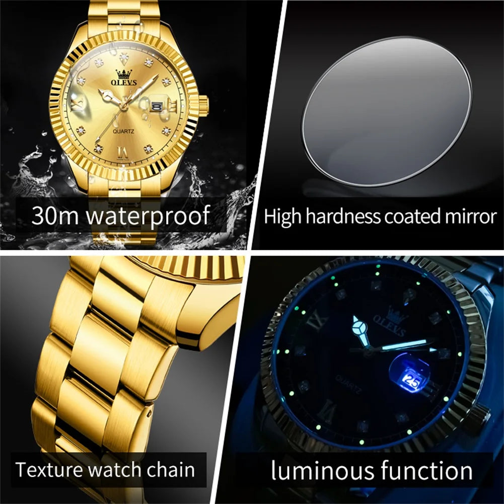 OLEVS Casual Luxury Men Watch Best Selling Fashion Stainless Steel Waterproof Calendar Luminous Quartz Business Wrist Watch Men