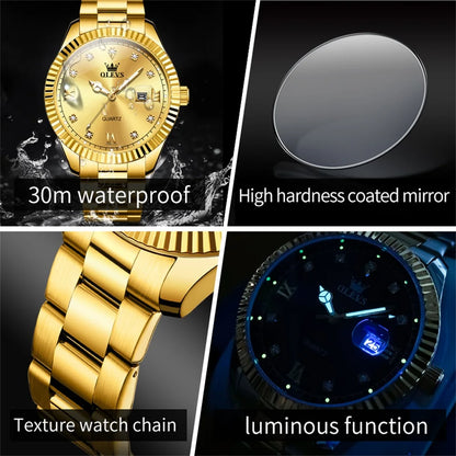 OLEVS Casual Luxury Men Watch Best Selling Fashion Stainless Steel Waterproof Calendar Luminous Quartz Business Wrist Watch Men