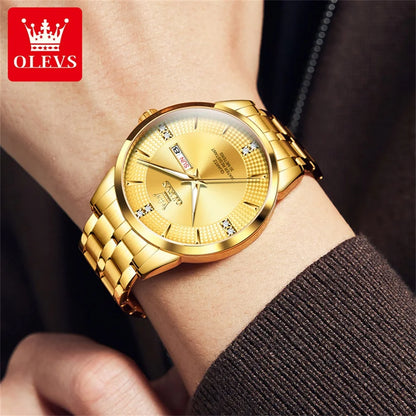 OLEVS High Quality Luxury Watch for Men Original Stainless Steel Waterproof Dual Calendar Quartz Fashion Business Men's Watches
