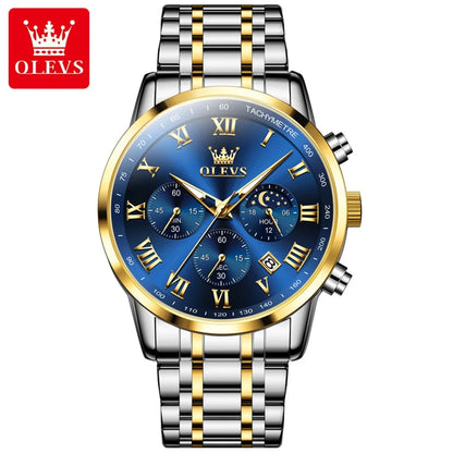 OLEVS Luxury Quartz Watch for Men Business Waterproof Sport Male Watches Leather Strap Moon Phase Wristwatch Relogios Masculino