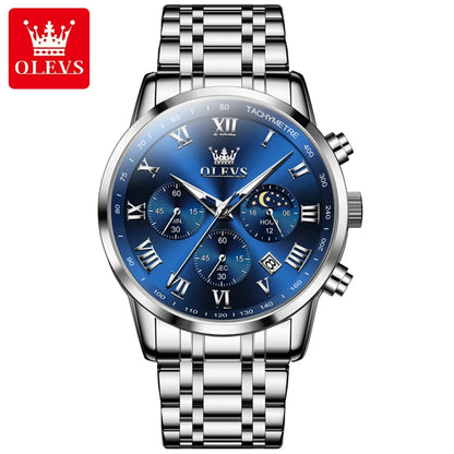 OLEVS Luxury Quartz Watch for Men Business Waterproof Sport Male Watches Leather Strap Moon Phase Wristwatch Relogios Masculino