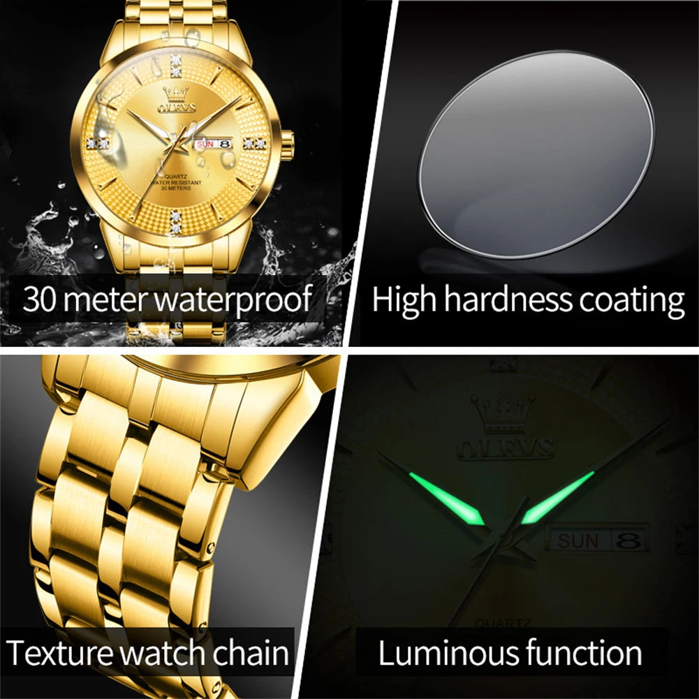 OLEVS High Quality Luxury Watch for Men Original Stainless Steel Waterproof Dual Calendar Quartz Fashion Business Men's Watches