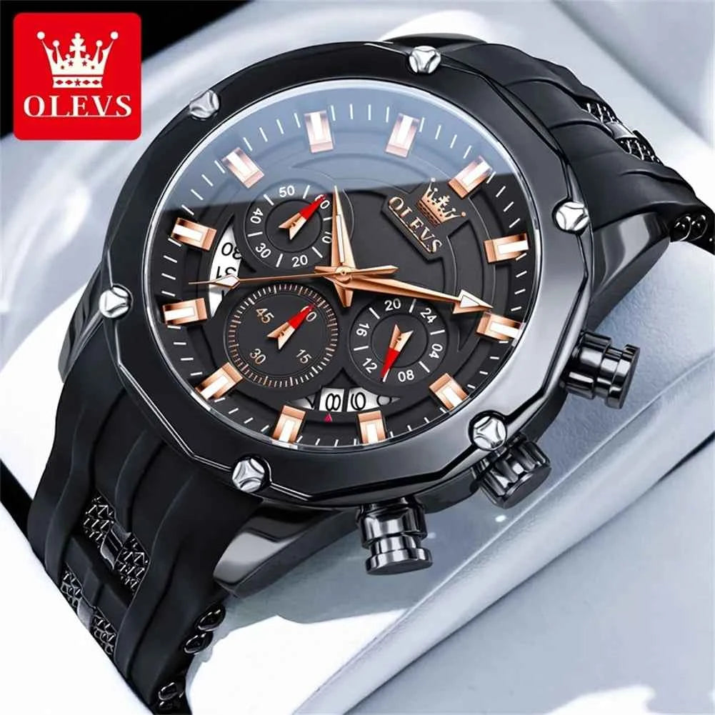 OLEVS High Quality Luxury Quartz Men Watch Original Silicone Strap Waterproof Multifunction Casual Fashion Trend Wrist Watch Men