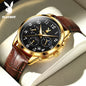PLAYBOY Fashion Luxury Multifunction Quartz Men's Watches Original Waterproof Calendar Luminous Leather Strap Wrist Watch Men