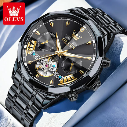 OLEVS High Quality Fashion Luxury Men Watch Original Stainless Steel Waterproof Automatic Mechanical Multifunction Watch for Men