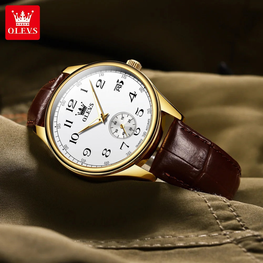 OLEVS Best Selling Original Leather Watches for Men Casual Simple Business Wrist Watch Men Fashion Waterproof Men Quartz Watch