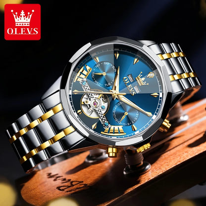 OLEVS High Quality Fashion Luxury Men Watch Original Stainless Steel Waterproof Automatic Mechanical Multifunction Watch for Men
