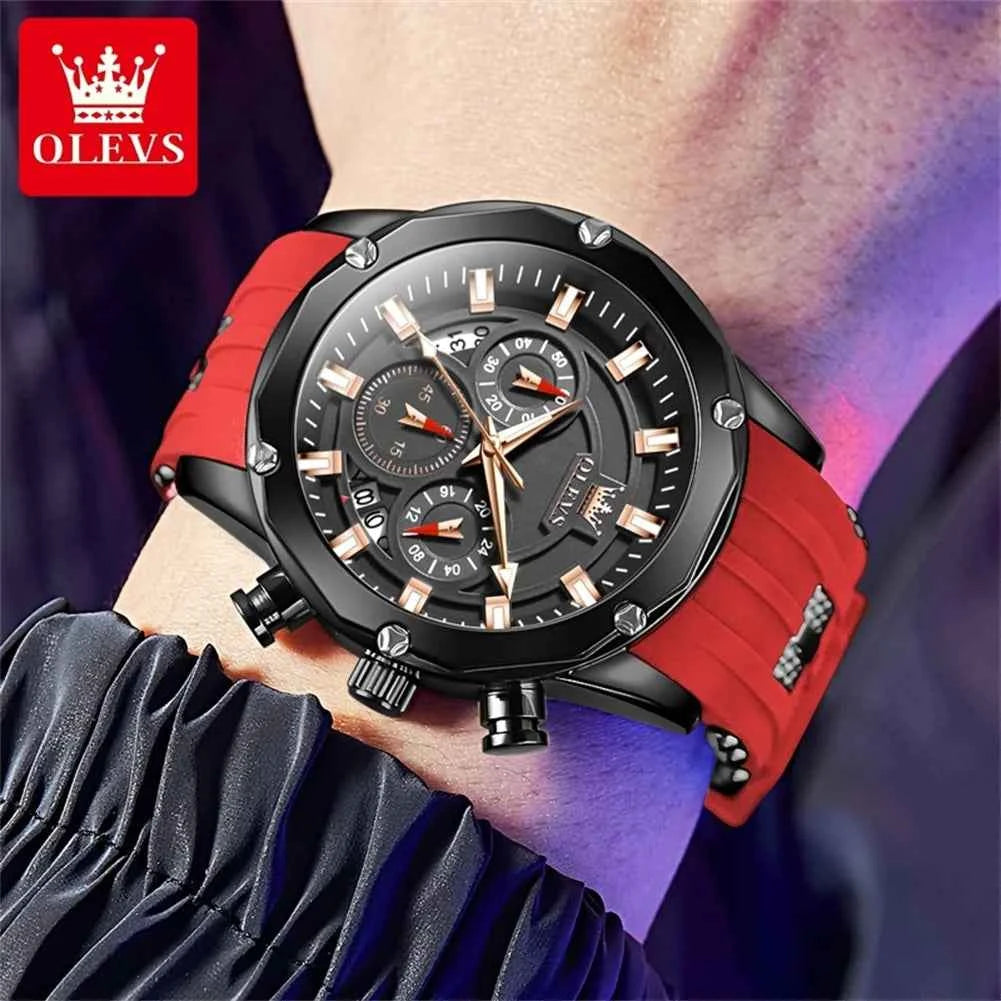 OLEVS High Quality Luxury Quartz Men Watch Original Silicone Strap Waterproof Multifunction Casual Fashion Trend Wrist Watch Men