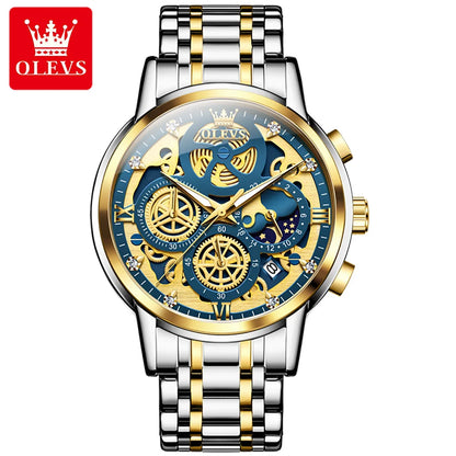 OLEVS Top Brand Men's Watches Luxury Waterproof Quartz Watch For Men Gold Skeleton Fashion Style Male Wristwatches Reloj Hombre