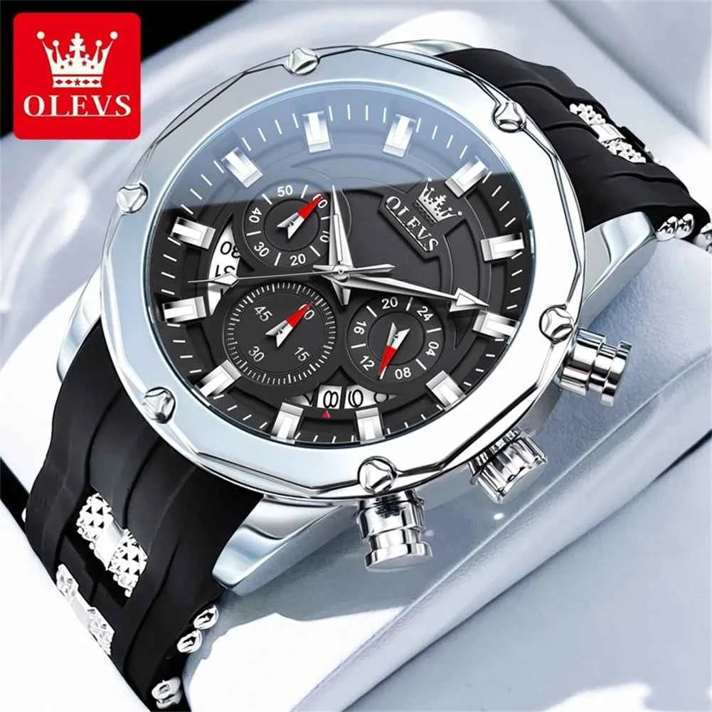 OLEVS High Quality Luxury Quartz Men Watch Original Silicone Strap Waterproof Multifunction Casual Fashion Trend Wrist Watch Men