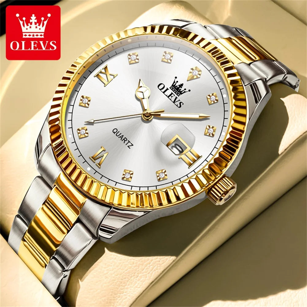 OLEVS Casual Luxury Men Watch Best Selling Fashion Stainless Steel Waterproof Calendar Luminous Quartz Business Wrist Watch Men