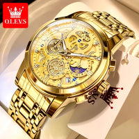 OLEVS Top Brand Men's Watches Luxury Waterproof Quartz Watch For Men Gold Skeleton Fashion Style Male Wristwatches Reloj Hombre
