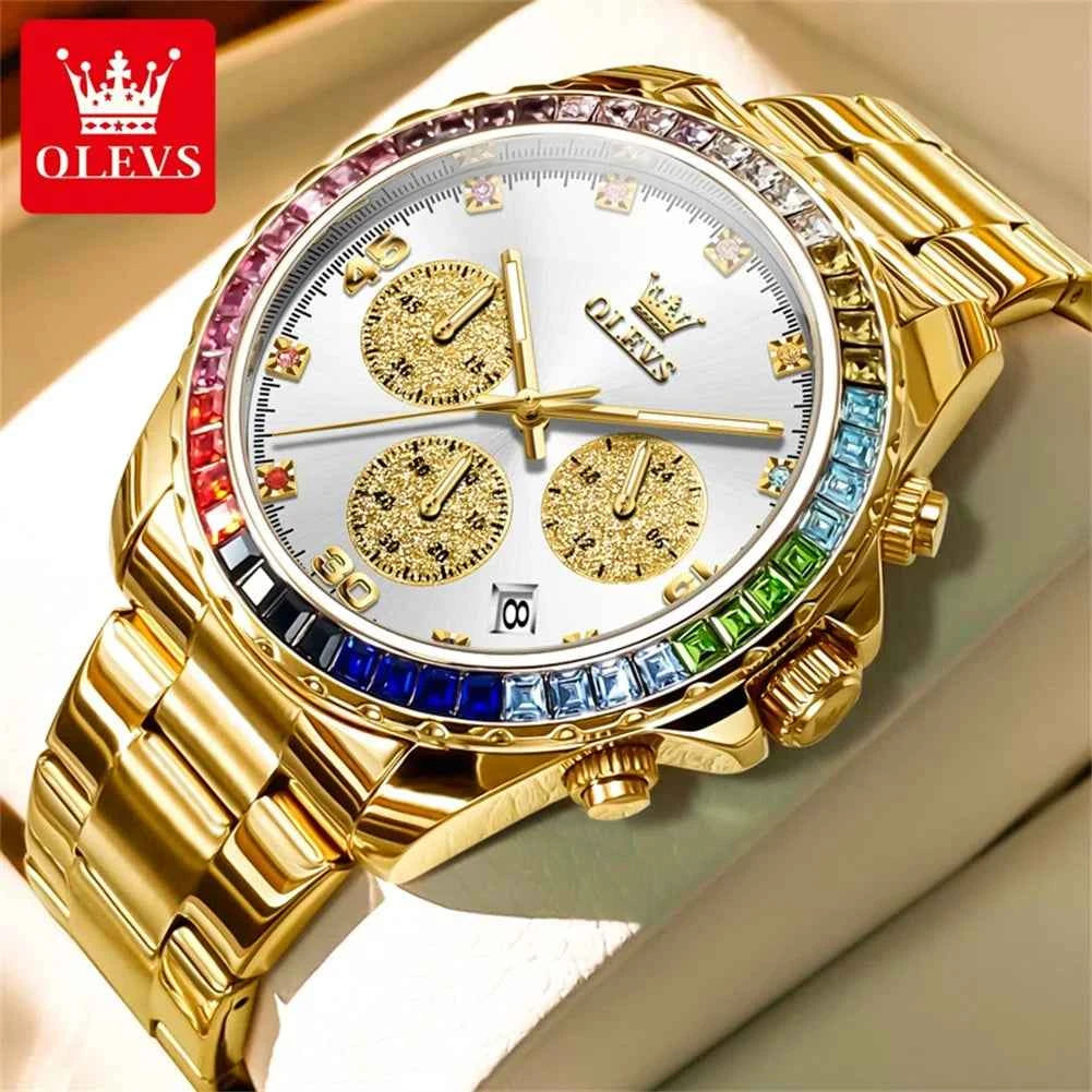 OLEVS High Quality Fashion Luxury Quartz Men Watch Top Brand Original Stainless Steel Waterproof Multifunction Wrist Watch Men