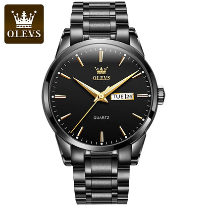 OLEVS Men Watches Waterproof Stainless Steel Quartz Male Wristwatch Gold Watch Fashion Luminous Luxury Calendar Business Clock