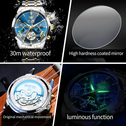 OLEVS High Quality Fashion Luxury Men Watch Original Stainless Steel Waterproof Automatic Mechanical Multifunction Watch for Men