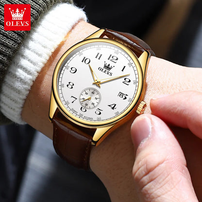 OLEVS Best Selling Original Leather Watches for Men Casual Simple Business Wrist Watch Men Fashion Waterproof Men Quartz Watch