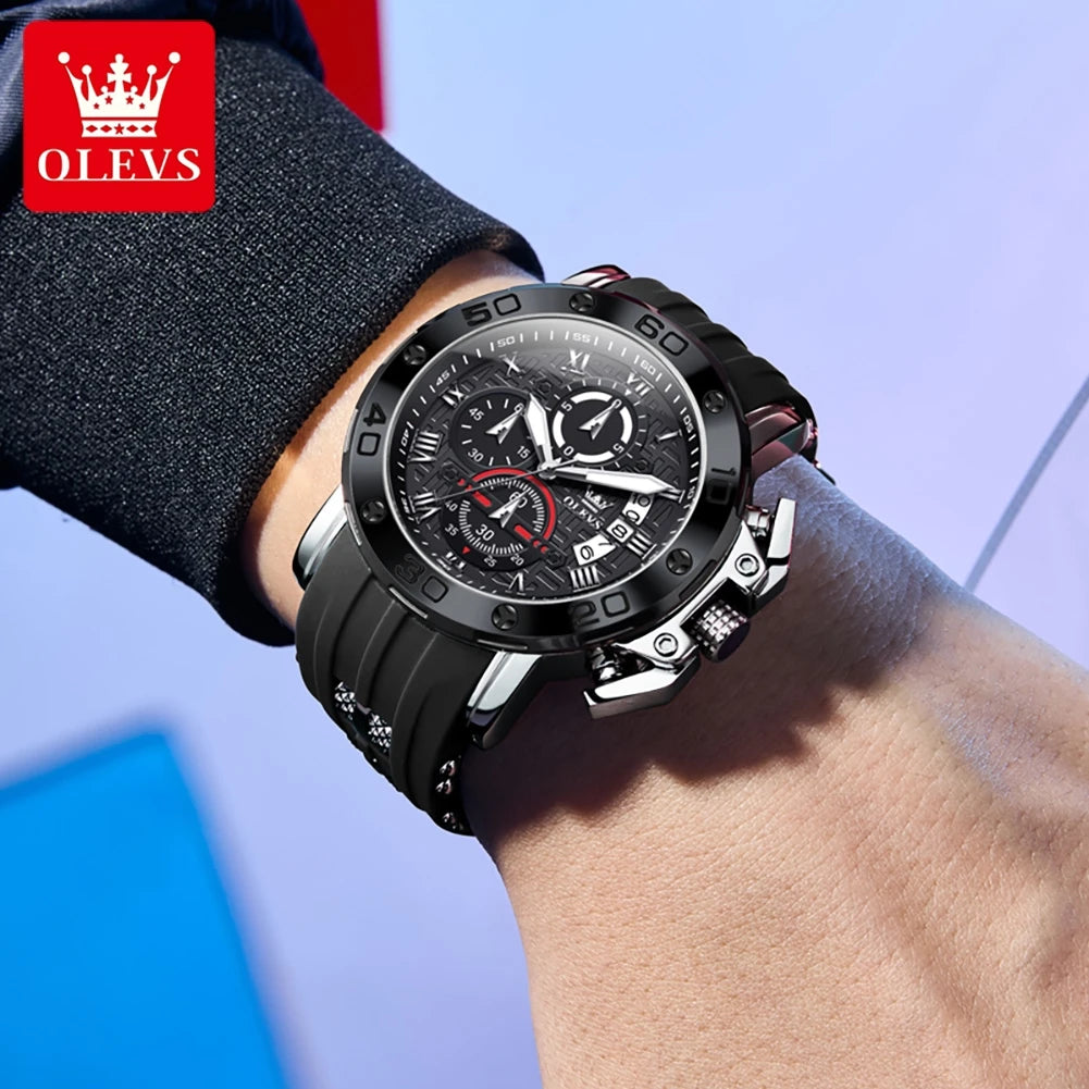 OLEVS High Quality Original Fashion Men Watch Best Selling Luxury Silicone Strap Waterproof Multifunction Quartz Wrist Watch Men