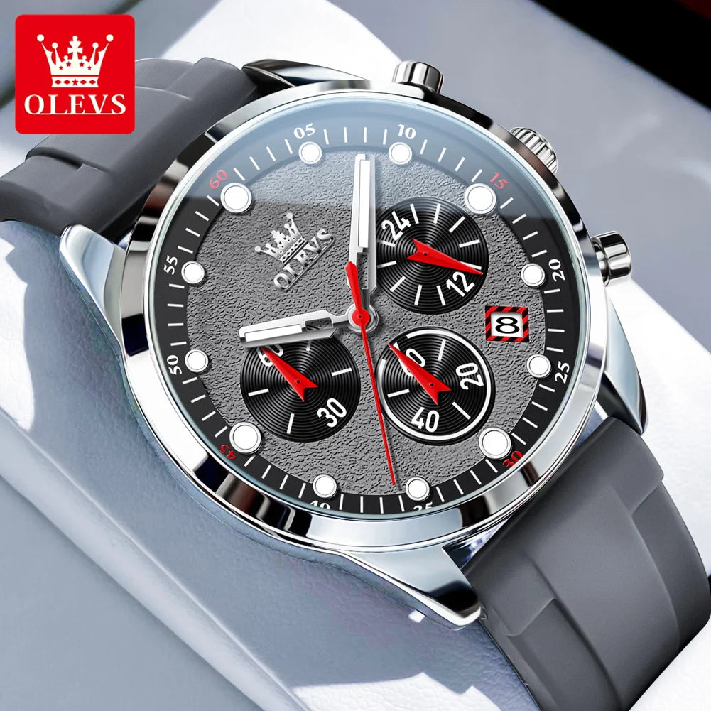 OLEVS High Quality Sports Watch for Men Original High-end Luxury Men's Wrist Watches Waterproof Silicone Strap Male Quartz Watch